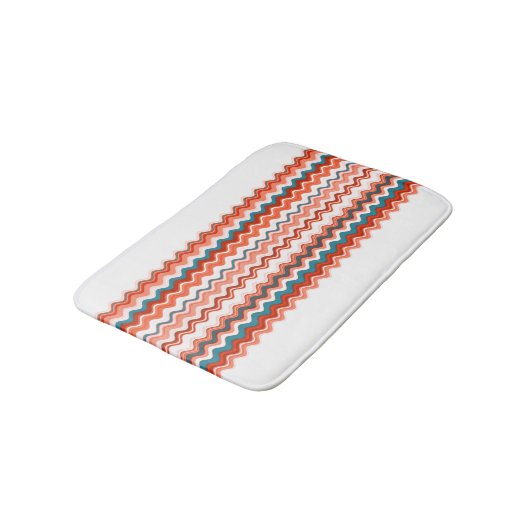 Coral Lmon Orange Blue Wavy Zigzag Muster Badematte (Schrägansicht)