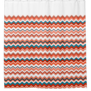 Coral Lmon Orange Blue Wavy Zigzag Muster Duschvorhang