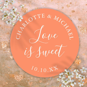 Coral Love Is Sweet Hochzeitsgeschenk Runder Aufkleber