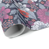 Coral, Magenta & Blue Zinnias Floral Geschenkpapier (Rolleneckpunkt)
