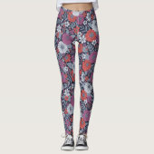Coral, Magenta & Blue Zinnias Floral Leggings (Vorderseite)