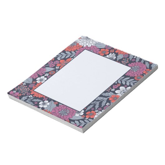 Coral, Magenta & Blue Zinnias Floral Notizblock (Rotiert)