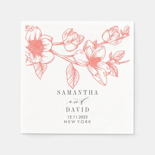 Coral Magnolia Blume Hochzeit blumenreich personal Serviette (Vorderseite)
