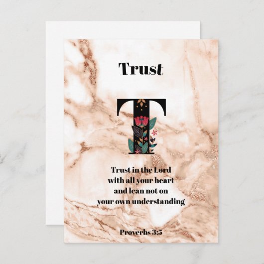 Coral Marble T Monogram Personalisierte Schrift Postkarte (Vorne/Hinten)