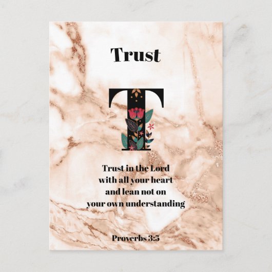 Coral Marble T Monogram Personalisierte Schrift Postkarte (Vorderseite)