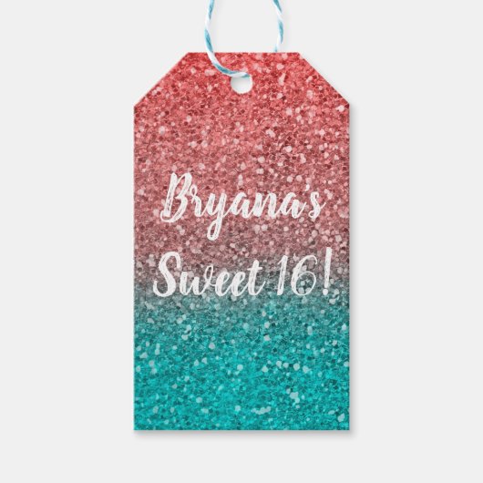 Coral Melon Orange Aquamarin Aqua Green Funkelnd G Geschenkanhänger (Vorderseite)