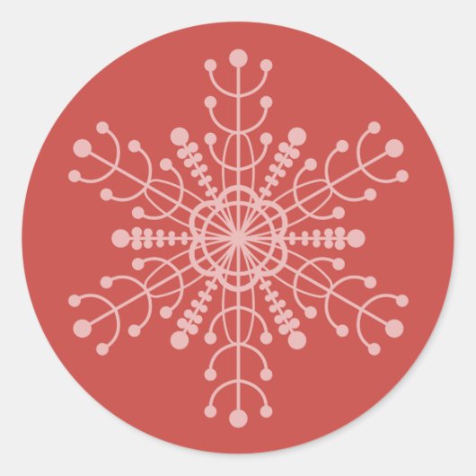 Coral Minimalistisch Geometric Snowflake Runder Aufkleber (Vorderseite)