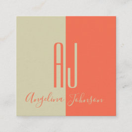 Coral Minimalistisch Moderne Zwei-Tone Riesenanfän Quadratische Visitenkarte