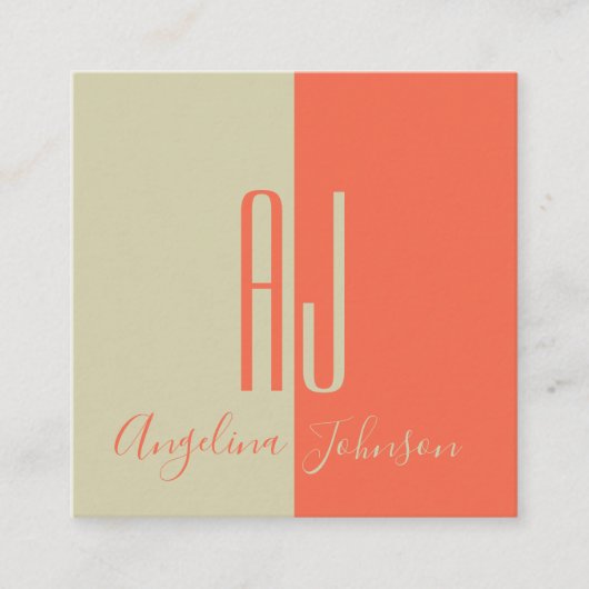 Coral Minimalistisch Moderne Zwei-Tone Riesenanfän Quadratische Visitenkarte (Vorderseite)