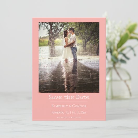 Coral Minimalistisch Modernes Foto Save The Date (Stehend Vorderseite)