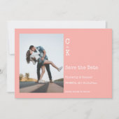 Coral Minimalistisch Monogram Foto Save The Date (Vorderseite)