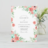 Coral Mint Botanical Bliss Wedding Einladung (Stehend Vorderseite)