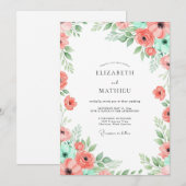 Coral Mint Botanical Bliss Wedding Einladung (Vorne/Hinten)