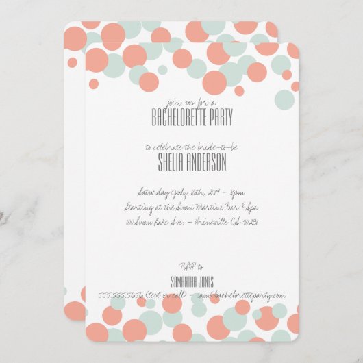 Coral & Mint Bubbles Party Einladungen (Vorne/Hinten)