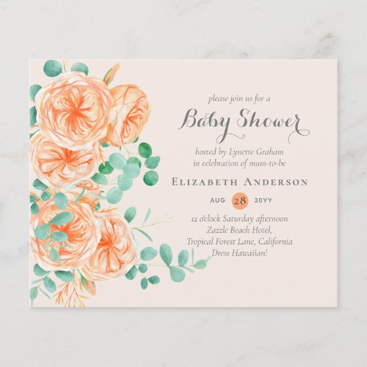 Coral Mint Floral Baby Dusche lädt zum BUDGET ein (Vorderseite)