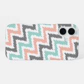 Coral Mint Linen Diagonal Zigzag Ikat Muster iPhone 16 Hülle (Rückseite (Horizontal))