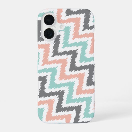 Coral Mint Linen Diagonal Zigzag Ikat Muster iPhone 16 Hülle (Rückseite)
