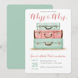 Coral Mint Miss an Mrs. Travel Shower Einladung