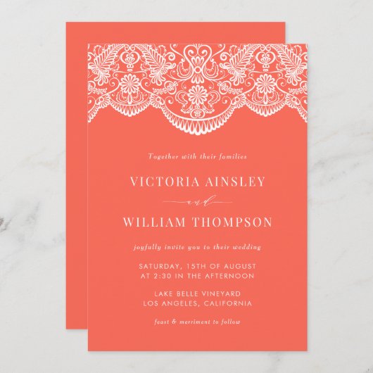 Coral Mod marokkanisches Spitzen-Muster Einladung (Vorne/Hinten)