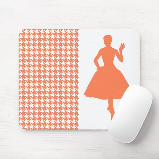 Coral Modern Hahnentrittmuster mit Mode-Silhouette Mousepad (Mit Mouse)