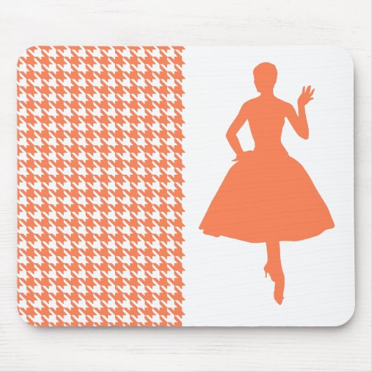Coral Modern Hahnentrittmuster mit Mode-Silhouette Mousepad (Vorne)