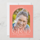 Coral Modern Minimal Arch Foto Grad Party Einladung (Vorderseite)