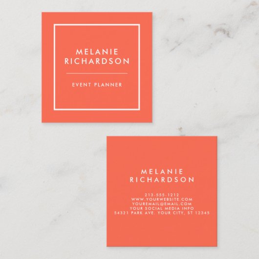 Coral Modern Minimalistisch Beruflich Quadratische Visitenkarte (Vorne/Hinten)