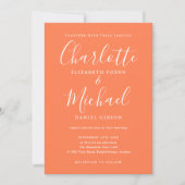 Coral Modern Signature Script Foto Hochzeit Einladung (Vorderseite)