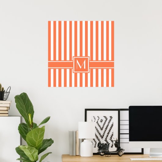 Coral Modern Strip mit Monogramm Poster (Heimbüro)