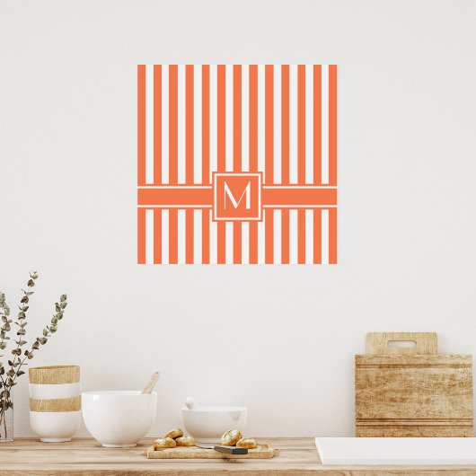 Coral Modern Strip mit Monogramm Poster (Küche)