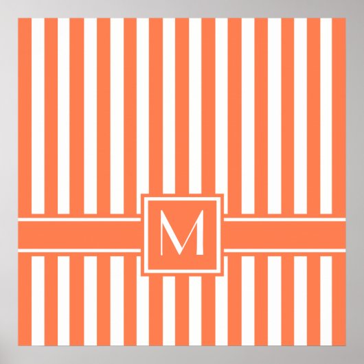 Coral Modern Strip mit Monogramm Poster (Vorne)