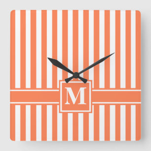 Coral Modern Strip mit Monogramm Quadratische Wanduhr
