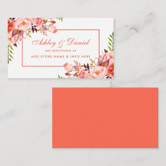 Coral Modern Wedding Registry Insert Card (Vorne/Hinten)
