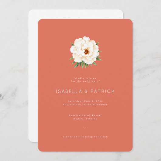 Coral Moderne Wedding Einladung (Vorne/Hinten)