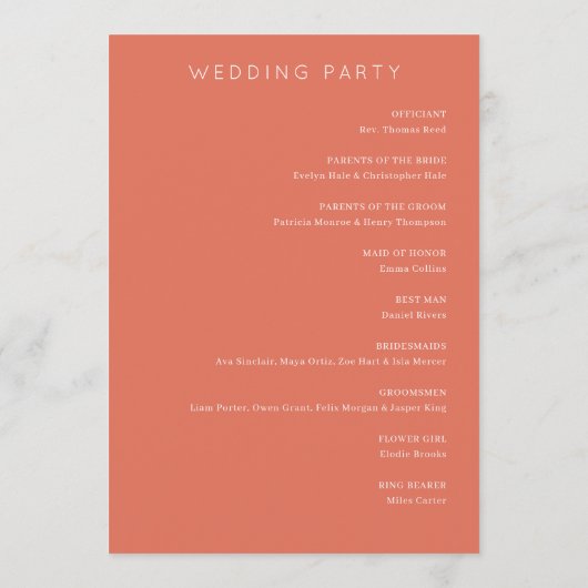 Coral Moderne Wedding Programm (Rückseite)