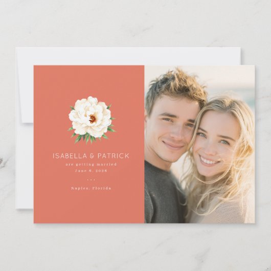 Coral Moderne Wedding Save The Date (Vorderseite)