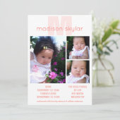 Coral Monogram Einfache Adoption 3 FotoCollage Ankündigung (Stehend Vorderseite)