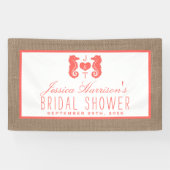 Coral Monogram Seepferd Beach Burlap Brautparty Banner (Horizontal)