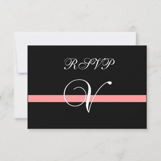 Coral Monogram V Wedding RSVP Card (Vorderseite)