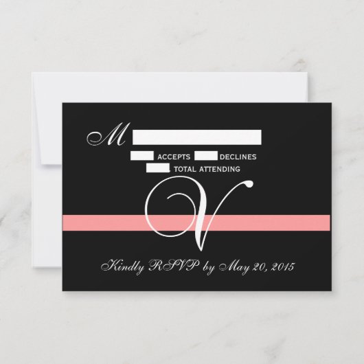 Coral Monogram V Wedding RSVP Card (Rückseite)