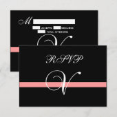 Coral Monogram V Wedding RSVP Card Karte (Vorne/Hinten)