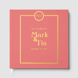 Coral Monogram Wedding Foil Gästebuch