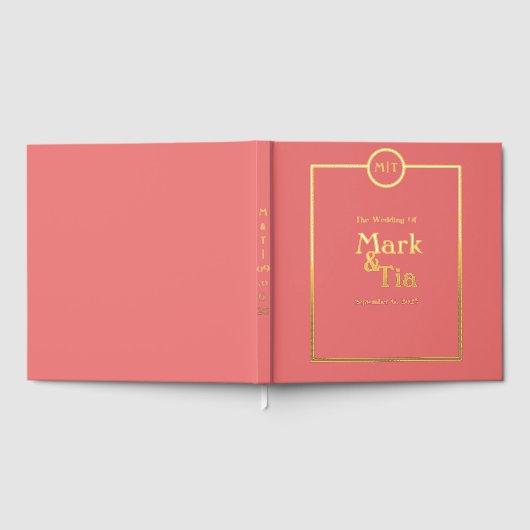 Coral Monogram Wedding Foil Gästebuch (Voll)