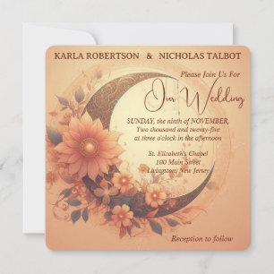 Coral Moonflower Blues Rounded Wedding Einladung