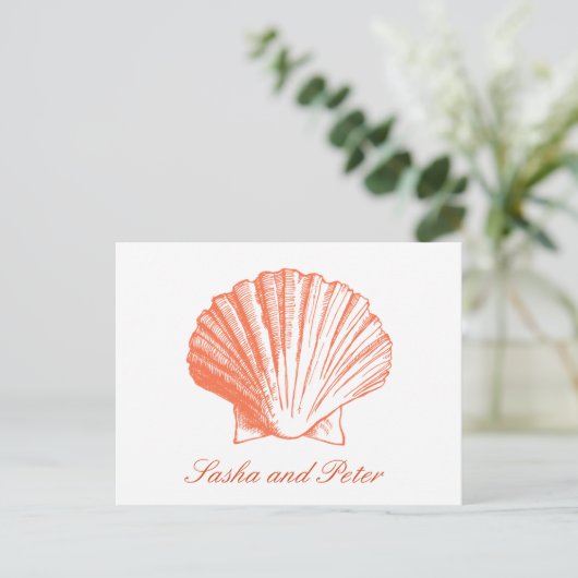 Coral Muschel Beach Wedding UAWG Postcard Einladungspostkarte (Stehend Vorderseite)