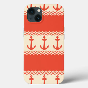 Coral Nautical Anchor Coastal Stripes Case-Mate iPhone Hülle