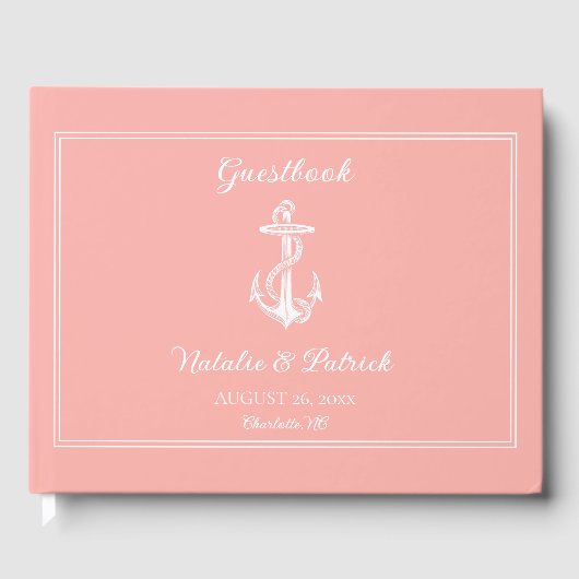 Coral Nautical Anchor Wedding Gästebuch (Vorderseite)