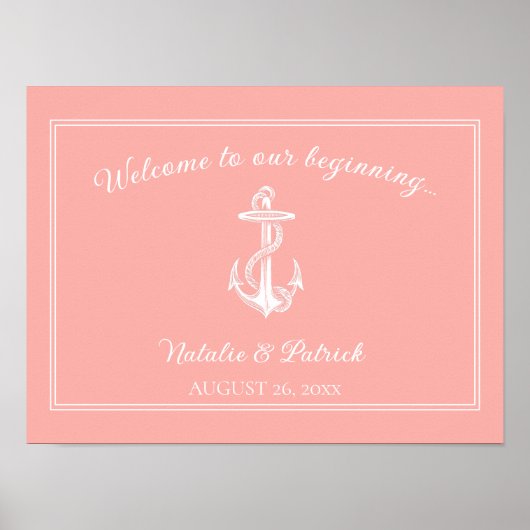 Coral Nautical Anchor Wedding Poster (Vorne)