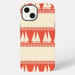 Coral Nautical Sailboat Coastal Stripes iPhone 13 Hülle
