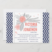 Coral Navy and Grey Zig Zag Typography Wedding Einladung (Vorderseite)
